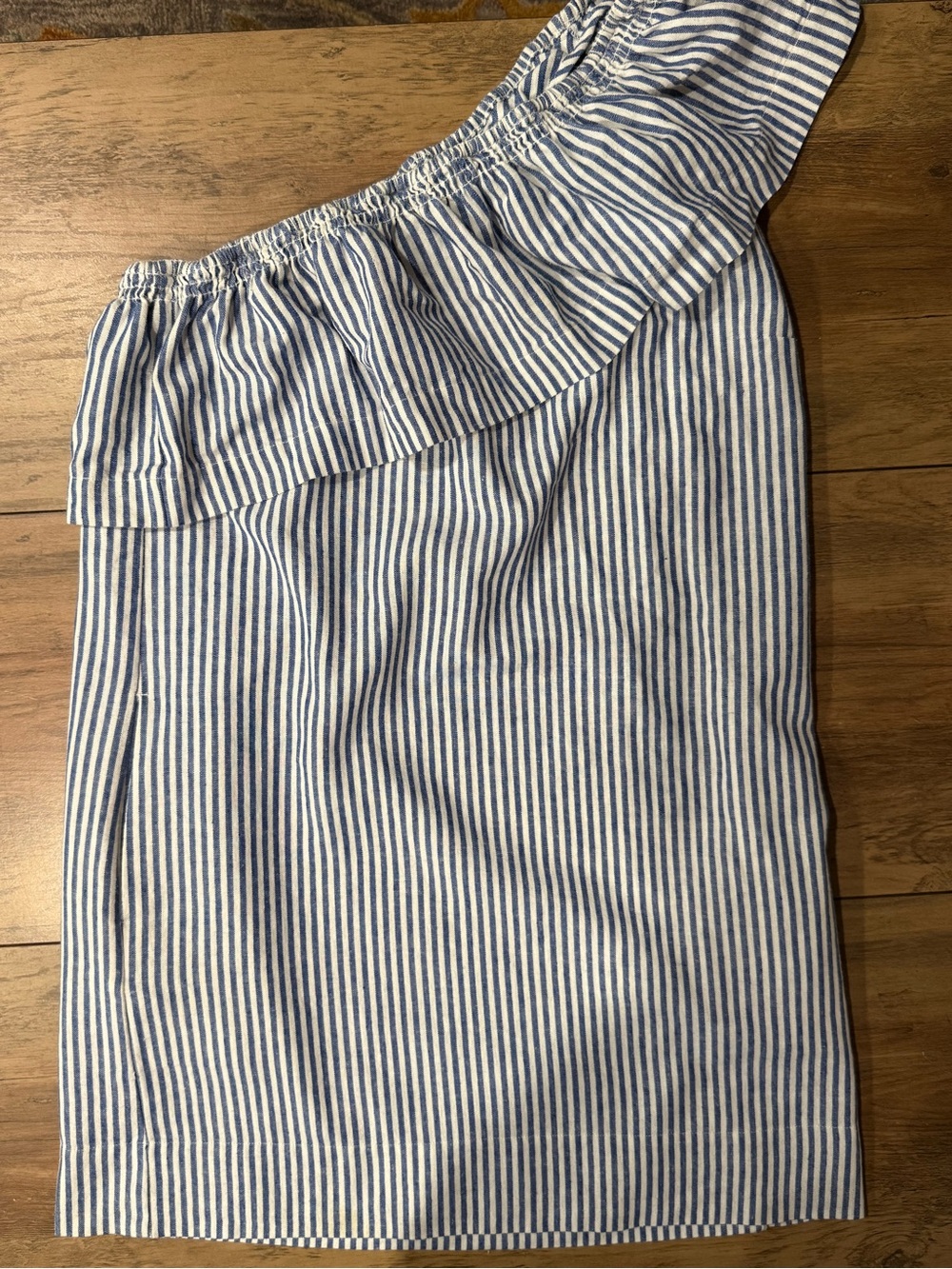 J. Crew Blue and White Striped One-Shoulder Dress